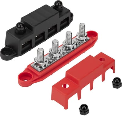 Collecting Rail 12V-48V DC Collecting Rails, Distributor Block, Bus Bar, 250A, Power Distributor Block with 4 x M10 Connection Bolts for Car, RV, Boat, Red, Black, Pack of 2