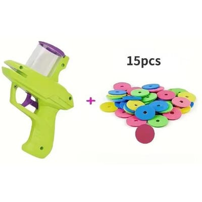 Jouet Lanceur de Frisbee Volant pour Animaux de Compagnie Jouet Interactif Durable Résistant aux Morsures Avec 15 Disques en Mousse Réutilisables Pour Chats Chiens vert