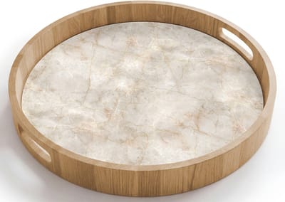 Dienblad rond 40x40 cm - Schootdienblad hout - Lichtbeige - Goudbruine Nerven - Marmer - Borrelplank rechthoek - Plateau houten dienbladen