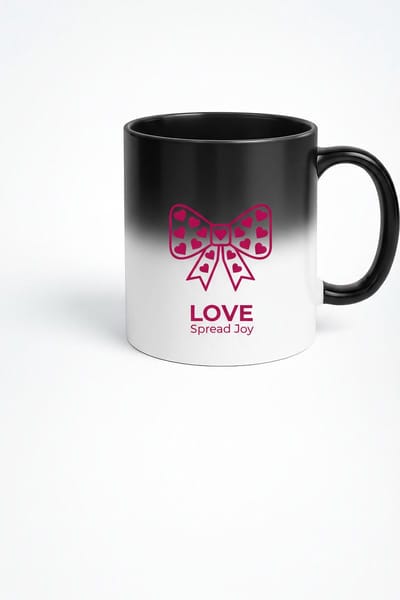 Magische Mok Liefde Strik Hartjes - 'LOVE Spread Joy' - Thermochromische Koffiemok Cadeau