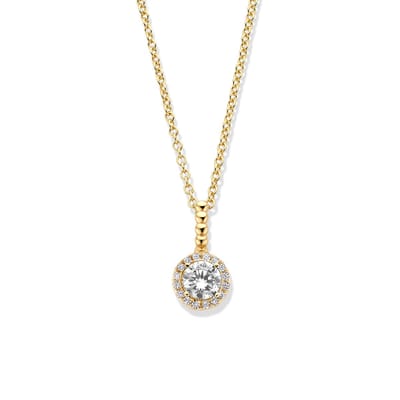 New Bling - 9NB-1454 - zilveren ketting met zirkonia steen - 925 sterling silver - gold plated