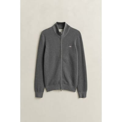 Gant Vest Solid Color Micro Textured Cotton Zip Dark Grey Melange / male