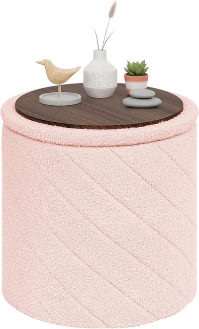 Opbergkruk Rond - Poef Voetenbank - Woonkamer Organiseren - Opklapbaar Ontwerp - 43x43x45 cm - Roze