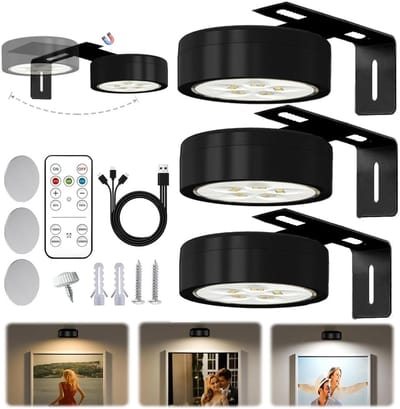 carmdering - 3 stuks - Schilderijlamp –Wandlamp binnen - Draadloze LED-fotolijstverlichting - USB-oplaadbaar - Op afstand bedienbaar - Wandverlichting - Werkt op batterijen - Spot - Olieverfschilderijen - Posters - Foto's- Zwart