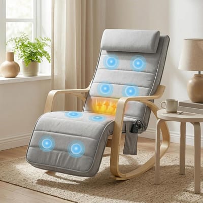 Schommelstoel met massage - Relaxfauteuil - Ontspannen thuis - Met verwarming - 67x106x92 cm - Lichtgrijs