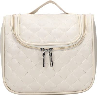 Rainbecom - Beautycases - Toilettassen - Wit - 25x13x20m - Dames Cosmetica Tas - Etui voor Toiletartikelen - Trendy Toilettas met haak - Grote Reistas - Draagbare Travel Organizer - Reis Make up tas - Crème taart cosmetische tas - PU leer - Waterdich