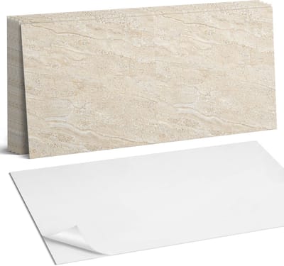 Coloray Plaktegels - Natuursteenpatroon Wandtegel Zelfklevend - 60 cm x 30 cm - Romig Plaktegels - 6 stuks - Rechthoek PVC Tegels - Plaktegels Keuken - Zelfklevende Vloertegels Badkamer - Vinyltegels Vloer Zelfklevend - Zelfklevende Wandtegels