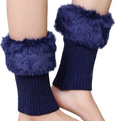 Dames Warme Gebreide Beenwarmers met Bont – Winter Sokken & Laarsovertrekken – Ademend, Anti-Wrijving, Wollen Beenmode