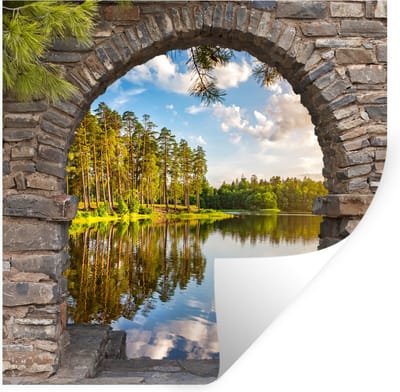 Muurstickers - Sticker Folie - Landschap - Doorkijk - Water - 100x100 cm - Plakfolie - Muurstickers Kinderkamer - Zelfklevend Behang XXL - Zelfklevend behangpapier - Stickerfolie
