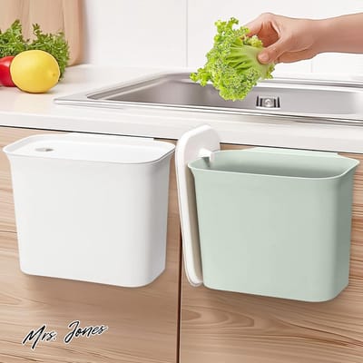 Mrs. Jones Hangende Vuilnisbakken - Set van 2 Afvalbakken - Prullenbakjes met Deksel voor aan Kastdeuren - 5L - Voor Keuken & Badkamer - Wit & Mint .