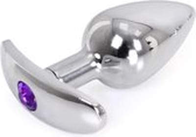 Kiotos - Aluminium buttplug Met Handvat En Sierkristal - Paars