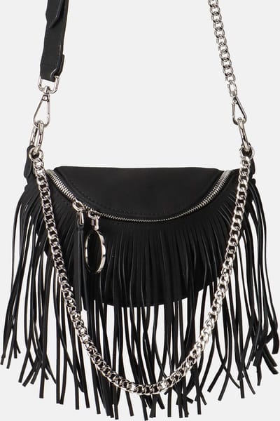 SEIDENFELT MANUFAKTUR Schoudertas Fringes Skien Crossbody Black Zwart