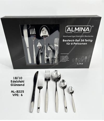 Almina Isabella Bestekset – 36-delig – 6 Personen – Edelstaal – Zilver
