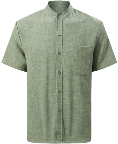 ALLTHEMEN Heren Casual Opstaande Kraag Kort Overhemd - Regular Fit - S