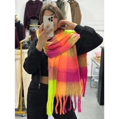Mode Kasjmier Dames Geruite Sjaal Winter Warme Sjaal En Wikkel Bandana Pashmina Vrouwelijke Foulard Lang Dik Dekentje 38x240cm red