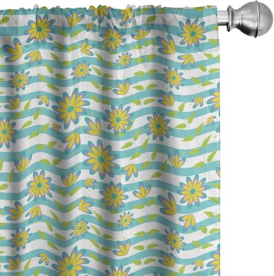 ABAKUHAUS – Gordijnen met bloemen Set 2x75x175 cm – Seafoam en mosterdgeel – Microvezel