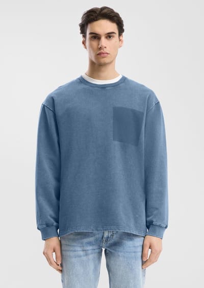 QS - male - Gewassen sweatshirt met contrasterende details