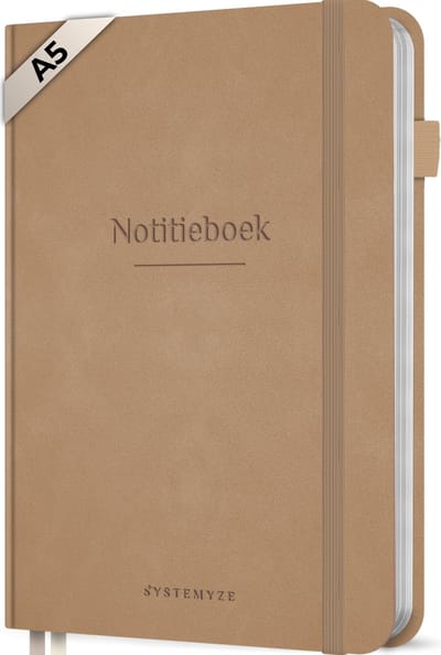 Systemyze Notitieboek A5 Hardcover Leer Gelinieerd – Notebook Journal – 256 Genummerde Pagina’s – 140 Grams Papier - Taupe