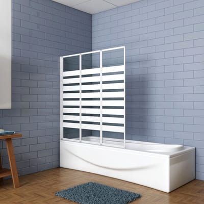 Aica Badwand 130x140cm-3-Delig Inklapbaar 4mm Gehard Glas-Grijs Frame-linkerkant Montage