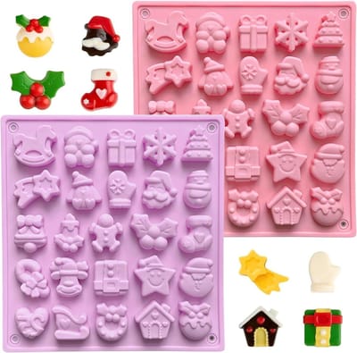 Set van 2 Siliconen Kerstmallen voor Chocolade, Snoep, Jelly, Koekjes, Pudding en Fondant - Ideaal voor DIY Bakprojecten in de Keuken