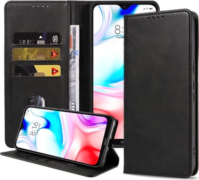 Smartphonica Telefoonhoesje geschikt voor Xiaomi Redmi 8 kunstleren Hoesje met Magnetische sluiting en Pasjeshouders Book Case met Klepje - Zwart geschikt voor Xiaomi Redmi 8