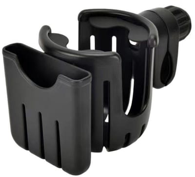 Bekerhouder voor kinderwagen - met telefoonhouder - universele waterfleshouder voor kinderwagens - met handvat - 360 graden draaibare waterfleshouder - geschikt voor kinderwagens, trolleys, rolstoelen en rollators - bekerformaat 9*9*10,5 cm-Zwart