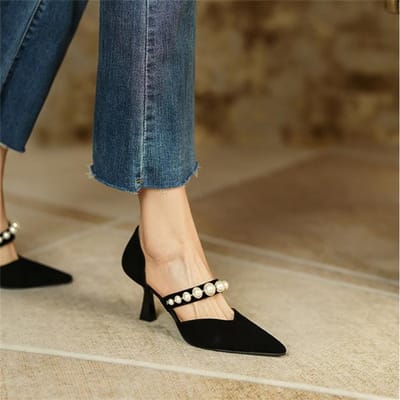 Escarpins à talons fins et sexy pour femmes, chaussures en daim et cuir avec perles, chaussures à talons super hauts et concises pour femmes, chaussures de fête de mariage, défilé 39 brown