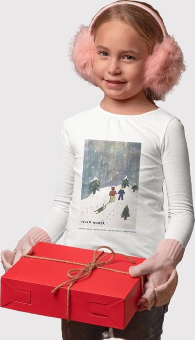 Starry Indigo - KerstKleding / Christmas T-Shirt | kerst cadeau | Hello Winter | Meisjes | Wit | Kind 7 - 8 jaar | Maat 128