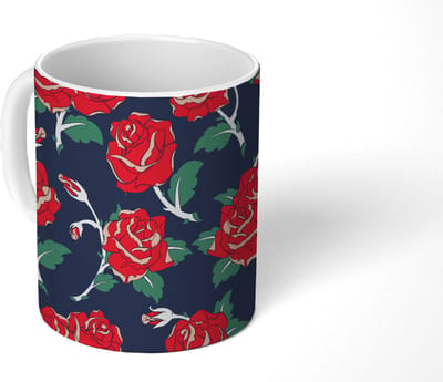 Mok - Koffiemok - Rozen - Bloem - Patroon - Rood - Mokken - 350 ML - Beker - Koffiemokken - Theemok