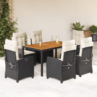 vidaXL - 7-delige - Tuinset - met - kussens - poly - rattan - zwart
