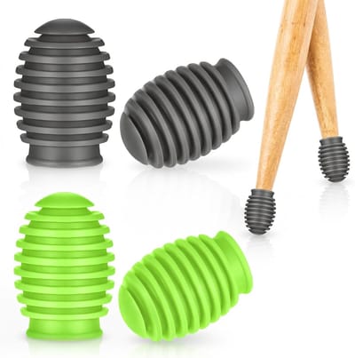 Trommeldempers voor drumsticks - 4 stuks siliconen demping accessoires voor stille oefening en geluidsreductie, grijs en grasgroen