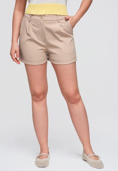 OMBRE Korte Broek - Slim Fit - Katoen - Rits Beige S