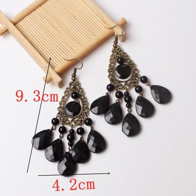 Pauwenveren Vorm Druppeloorbellen voor Vrouwen Boheems Trendy Zwart Acryl Metaal Lange Kwast Hanger Oorbellen Retro Sieraden beige