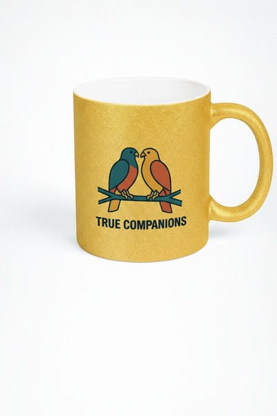 Gouden Glitter Mok 'True Companions' - Design met Liefdesvogels - Perfect Cadeau voor Vriendschap & Liefde
