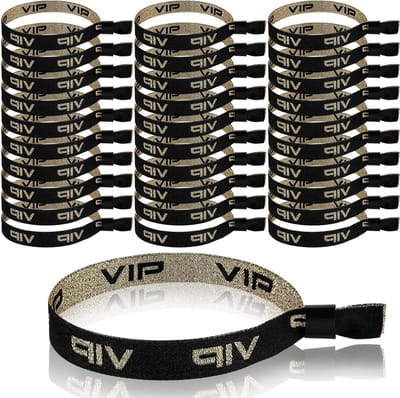 Chunyin 30 VIP Fabric Bracelets, Entrance Bands, Black Gold Party Ribbons, Identification Bracelets with Clasp for - ShopVlot