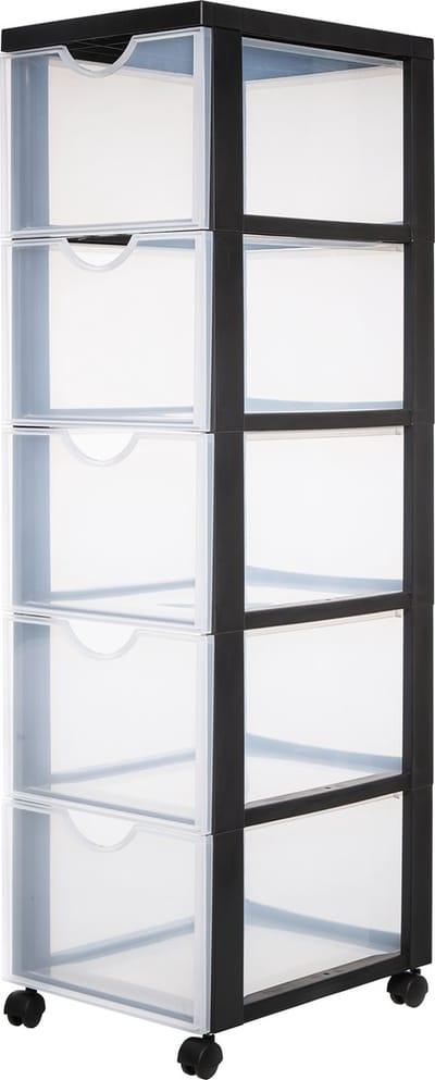 IRIS Easygrip Chest ladekast - 5 lades x 15L - Kunststof - Zwart/Transparant - Met wieltjes