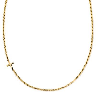 New Classics | 3 mm goudkleurige roestvrijstalen afgeronde box chain ketting met kruis