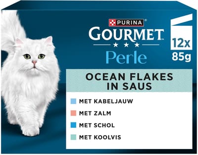 GOURMET PERLE Ocean Flakes in Saus - Kattenvoer Natvoer - Zalm - 48 x 85g