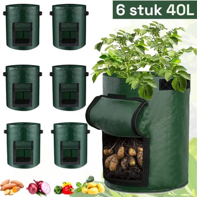 Dutchers® 6 Stuks Kweekzakken - Kweekzak - Kweekbak - 40L - Groeizak - Plantenzak - Noodpakket -Aardappelzak - Wortelzak - Groenten zelf kweken - Binnen en buiten Kweekpot - Moestuin