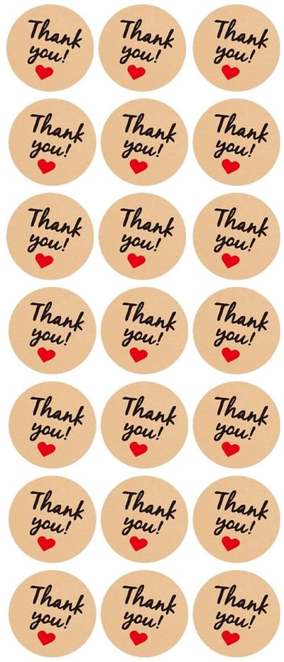 Dailygoods- Bedankstickers 210 stuks - Zelfklevende Kaartjes - Kraftpapier Hartstickers - Bedank Kletiketten - Geschenkverpakking - Hoogwaardig Materiaal - Bedankkaartjes