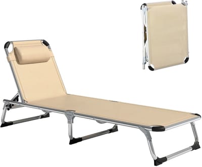 Ligbed - Tuin - Zonnebed - Ligstoel - Loungebed - Weerbestendig - Verstelbaar - Buiten - Opklapbaar - Beige