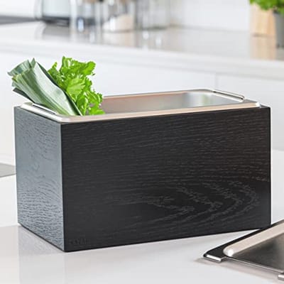 Design Organische Afvalemmer - 4.5L, Vaatwasserbestendig en Gemaakt van Echte Houten Fineer - Keuken Compostemmer voor Organisch Afval - Eiken, Zwart