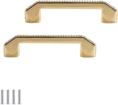 Set van 2 Kristallen Glazen Kastknoppen met Gouden Diamant Accent voor Lade en Deur 96mm