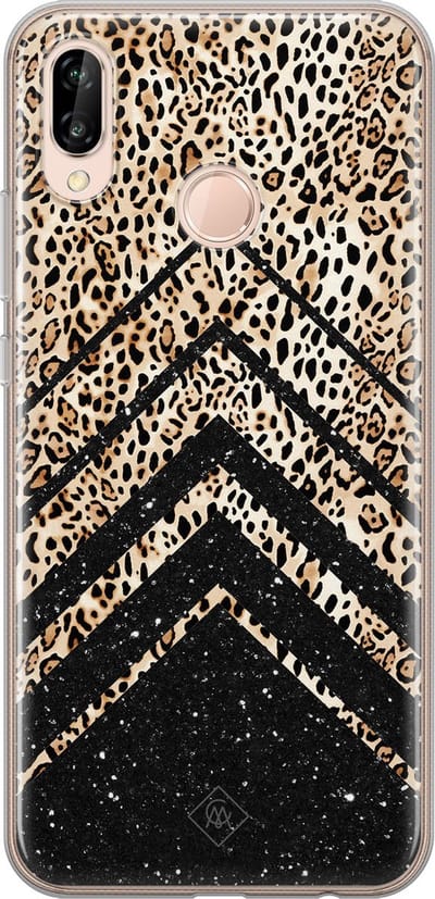 Casimoda® hoesje - Geschikt voor Huawei P20 Lite (2018) - Chevron Luipaard - Siliconen/TPU - Soft Case - Zwart - Luipaardprint