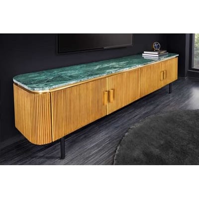 TV lowboard mangohout messing groen marmer 160 cm