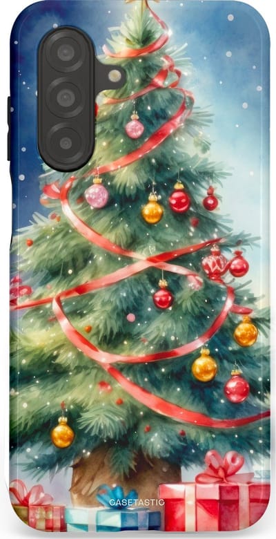 Casetastic hoesje geschikt voor Samsung Galaxy A26 - Dubbellaagse bescherming - Aquarel Kerstboom Cadeau - Fashion Case - Grijs Donkerblauw Saliegroen Beige
