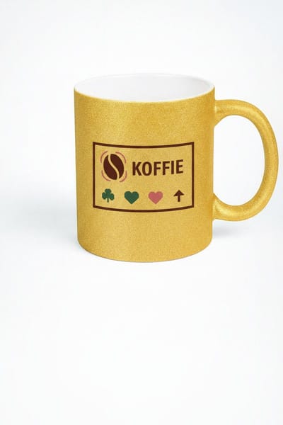Gouden Koffie Mok - Koffie Bean Design met Shamrock, Hartjes en Pijl