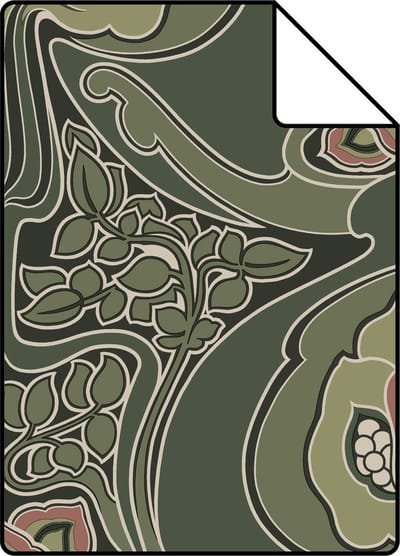 Proefstaal ESTAhome behang vintage bloemen in art nouveau stijl donkergroen - 26.5 x 21 cm - 139571-S