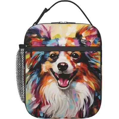 Een Papillon Hond Meesterwerk Geïsoleerde Lunchtas voor Vrouwen Kinderen Draagbare Voedseldozen Thermische Lunchbox Tote One Size