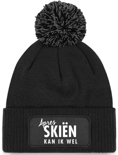 Après skiën kan ik wel wintermuts pompoen zwart | wit - soBAD. | Wintersport | Après ski verkleedkleren | Unisex | Heren en Dames Beanie